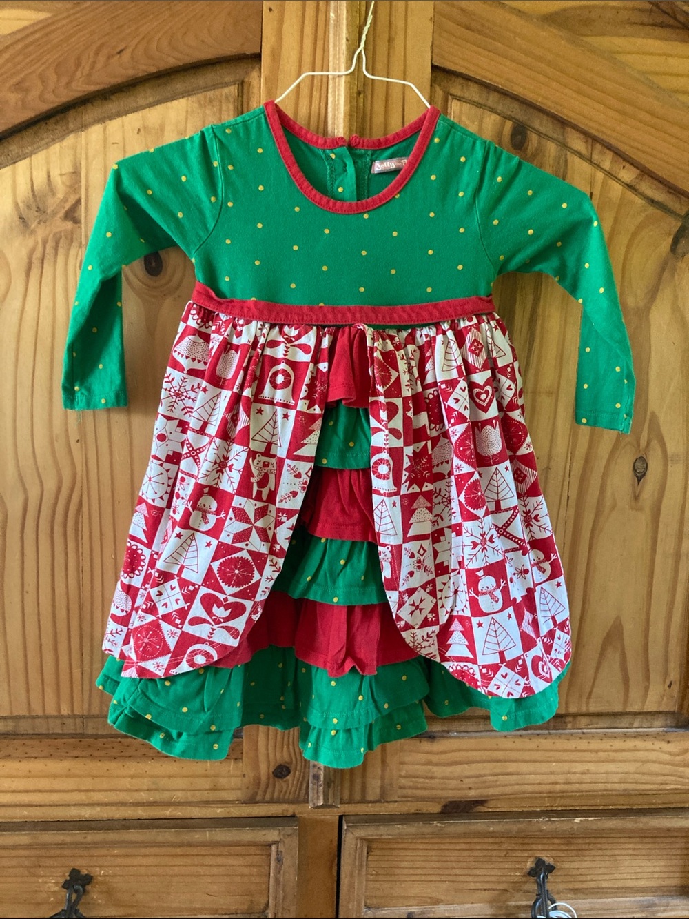 Girls Jelly the Pug red green Christmas long sleeve dress size 4